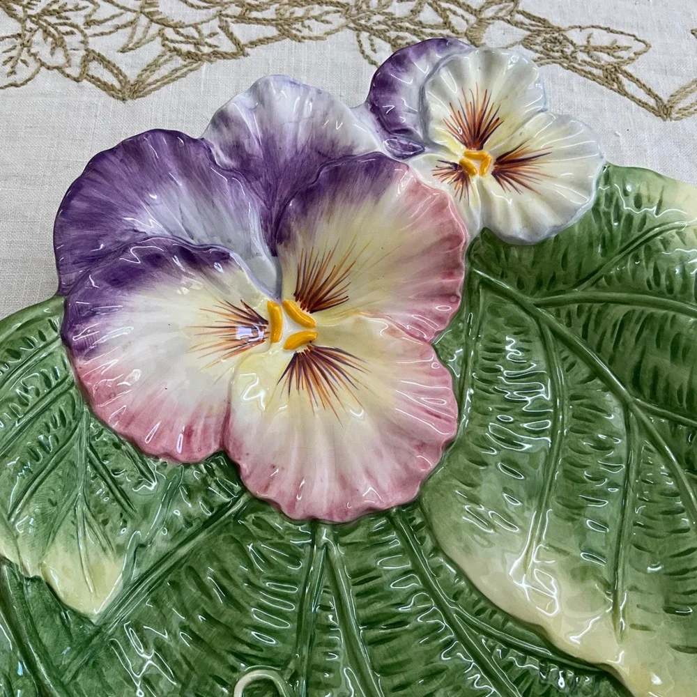 Fitz and Floyd Halcyon‎ Classics Pansy Leaf Serving Bowl Floral Ceramic 12 Inch